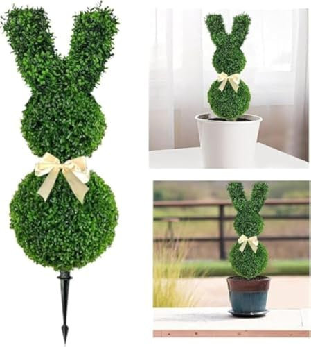 Künstlicher Buchsbaum Hase Gartenstecker, Hasen Topiary 3D, Hasenfigur In GrüN Osterhasenbaum FüR Die Dekoration Der Bunny FormschnittbäUme Mit Erdspieß FüR DraußEn,Gartendekoration,Ostern Deko (70cm)