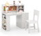 COSTWAY Kids Desk and Chair Set, Children Study Table with 3-Tier Shelf, Drawer, Cork Board, Cable Hole, Storage Cabinet, Student Writing Desk for Boys Girls 7 Years Old+ (White)