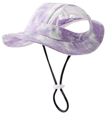 Modisch Hund Baseballmütze, Sonnenschutz Hundemütze für Hunde, Verstellbare Baseballmütze für Haustiere, Hunde-Sonnenhut mit Ohrlöcher, Mütze für Kleine Hund, Welpen, Katzen (L-Lila)