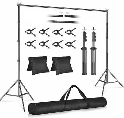 HolaDream Backdrop Stand Kit 3 x 3 m/10 x 10 ft, Adjustable Photography Background Stand, Background Support System for Photo Video Studio, Portrait, Birthday Wedding Party Decoration