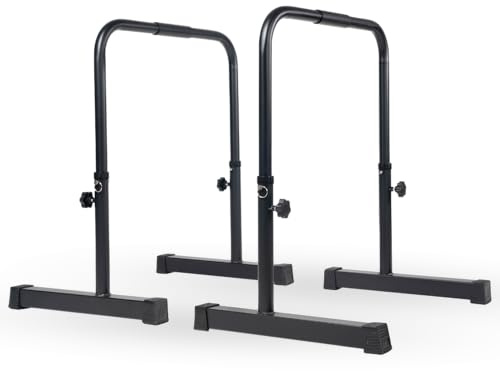 MATCHU - Verstellbare Dip Barren - Parallettes - Verstellbar in 75, 82, 89, 96 und 103 cm - 2er Set - Komfortabler Griff mit Rutschfesten Schaumstoffgriffen - Stahl - Schwarz