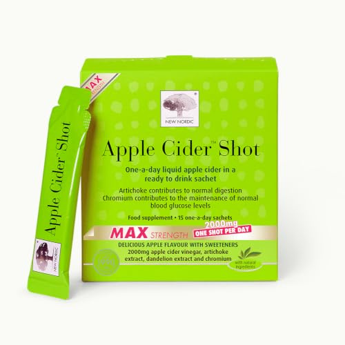 New Nordic Apple Cider Vinegar Shot 2000mg Liquid Sachets with Mother, 15ct | Artichoke, Dandelion & Chromium, Digestive Support, Blood Glucose Support, Apple Flavour, Cold-Pressed & Fermented
