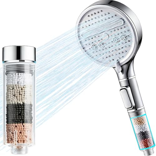 Fenxyo Filtered Shower Head, High Pressure Handheld Shower Head, Multiple Spray Modes Shower Heads with Filter for Hard Water Residual Chlorine Remove, ON/Off Switch for Pets Bath