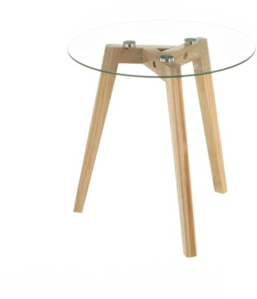 DRW Mesa Auxiliar de Madera y Cristal en Natural y Transparente