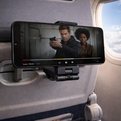 Airplane Phone Holder for Travel, 360° Rotation Tray Table Clip Stand, Foldable Pocket-Size 4-in-1 Phone Mount for Flying, Hands-Free Travel Essential Compatible for All Smartphones