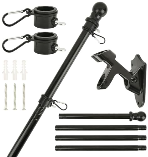 Flag Pole Kit 5FT/1.5M, Flagpoles Wall Mounted Flag Poles for Garden Flag Poles Stainless Steel Sectional Flagpole Kit with Bracket for UK Flag, Flag Pole for Indoor Outdoor, Wall Flagpole with Screws