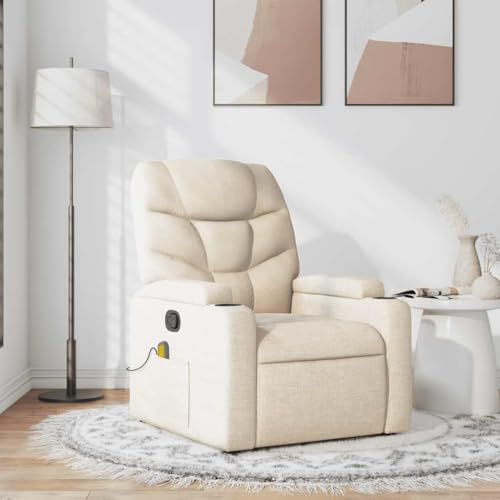 Hommdiy Massagesessel Creme Stoff Sessel Verstellbare Rückenlehne Fernsehsessel Relaxsessel Liegesessel Polstersessel Ruhesessel