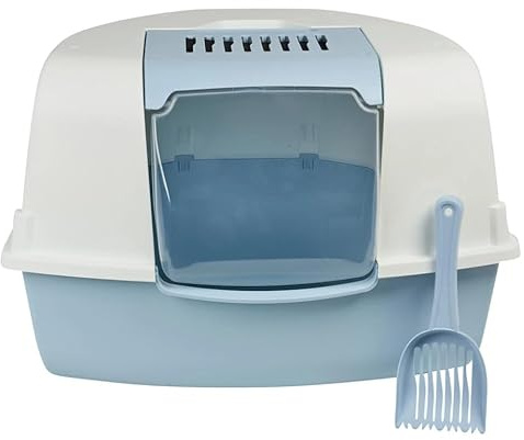 URBNLIVING Large Cat Corner Litter Box with Hooded Cover – Deep Tray Toilet with Flap, Built-In Filter & Scoop for Easy Cleaning (Light Blue)