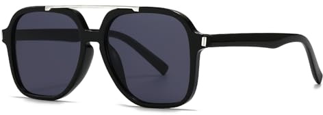 YAMEIZE Trendy Pilot Quadratische Sonnenbrille für - Damen Herren Retro 70s Doppel Brücke Brillen UV400 Schutz Vintage Rechteck Schatten Fahren