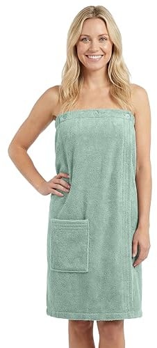 LAYNENBURG Premium Saunakilt Damen mit Knopfverschluss - 100% Baumwolle – Öko-Tex 100 - Frauen Saunatuch - Frottee Sauna-Handtuch, Kilt mit Gummizug für Wellness, Spa & Sauna(XL-XXL Eukalyptus)