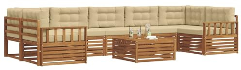 vidaXL Outdoor-Sofagarnitur mit Kissen 8 pcs Natur und Beige, Garten-Sofa, modulares Möbel, robuste Sitzgelegenheiten, Moderne Lounge für Terrassen, bequemes Set