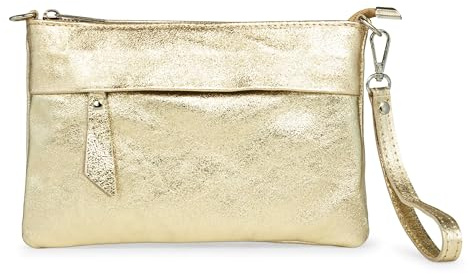 Caspar Elegante Echtleder Clutch Damen Umhängetasche Handtaschetasche mit Handschlaufe & verstellbarem Schultergurt - CLASSIC LINE - Modell No.845 - Made in Italy