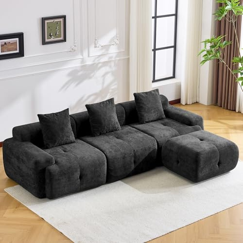 eslohnt 264cm L-förmiges modulares Boneless-Sofa, Ecksofa mit beweglicher Ottomane, tiefer Sitzfläche & Breiten Armlehnen, Cloud Couch ohne Montage für Wohnzimmer, Schlafzimmer (Schwarz)