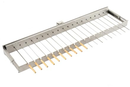Mreryyse Elektrischer Spießdreher, Edelstahl Drehspiess Aufsatz, Silber | mit 19 Spießen und Motor, größenverstellbar (B)100 x (T) 16-30 cm, Grillspieß Drehspieß Rotisserie, Grillpeter Schaschlik