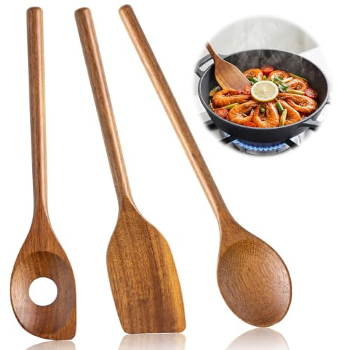 3 Stück Olivenholz Kochlöffel Set,Antibakteriell,Schonend für Antihaft | Naturholz Holzlöffel,Küchenhelfer Holz,Langlebig,Schonend für Unterschiedliche Kochbedürfnisse