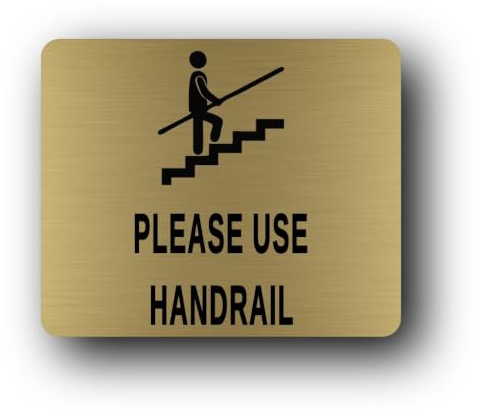 Please Use Handrail Sign – 11.5x9.5cm Brushed Aluminium