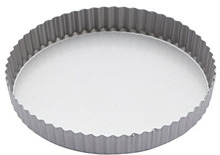 KitchenCraft Molde redondo acanalado antiadherente para flan o quiche con base suelta, 25 cm (10), plateado