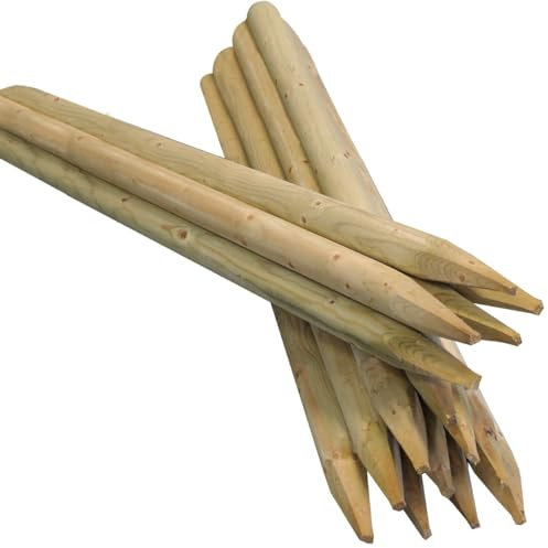 Suregreen Round Fence Posts | 1.2m (4ft) x 50mm | 20 Pack | Green Treated Stakes