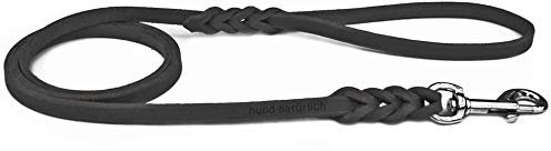 Fettlederleine geflochten 1m, 1,35m, 2,20m Lederleine für Hunde mit Handschlaufe (135cm x 12mm schwarz Chom)