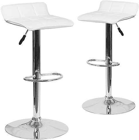Flash Furniture Alice Barhocker aus Vinyl, höhenverstellbar, mit gestepptem Wellensitz und Chromsockel, Weiß, 2 Stück