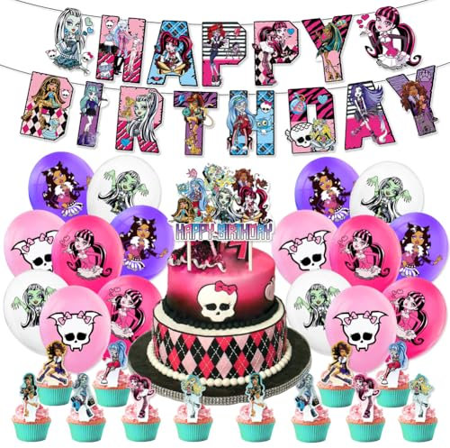 YCFAIIKG Monster Décorations de Fête, Monster Party Supplies, Happy Birthday Banner Ballon Anniversaire Topper de Gâteau pour Enfant
