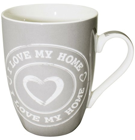 Haus und Deko Kaffeetasse I Love My Home Kaffeebecher mit Herz Porzellan Becher Henkel Tasse Auswahl Grau mit Weiß