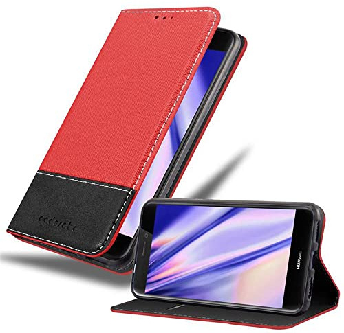 Cadorabo Hülle kompatibel mit Huawei P8 LITE 2017 / P9 LITE 2017 aus Kunst Leder Flip Klappbare Magnetische [Kartenfächern] Cover Hülle für Huawei P8 LITE 2017 / P9 LITE 2017 Tasche in Rot