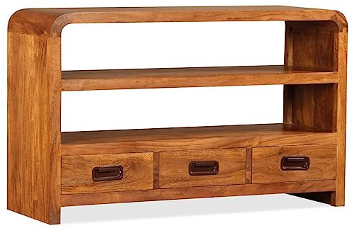 vidaXL TV Cabinet - Solid Acacia Wood Stand with Shelves and Drawers - Finish, Brown for Living Room Entertainment