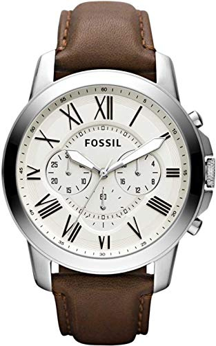 Fossil Grant Herren-Armbanduhr, Gehäusegröße 44 mm, Quarz-Chronograph-Uhrwerk, Echtlederarmband