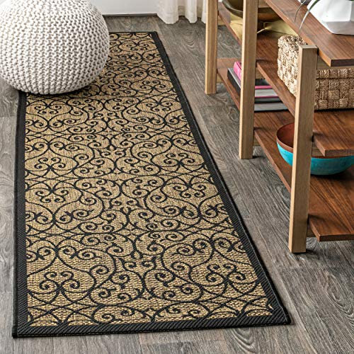 JONATHAN Y Madrid Vintage Filigree Strukturierte Weave Innen-/Außenseite Area Rugs, Polypropylen (PP), 60 X 240 cm, Black/Khaki