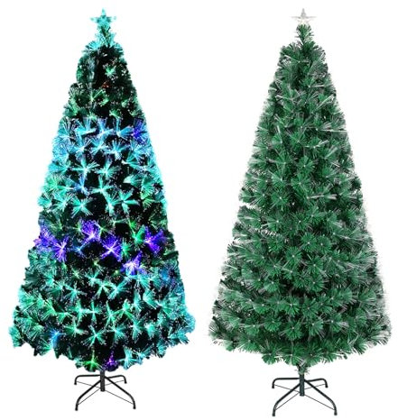 UISEBRT Albero di Natale Artificiale Illuminato 180cm - con Fibra Ottica Colorata a LED Che Cambia Colore