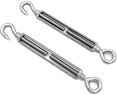 Lot de 2 crochets et œillets NUZAMAS M12, tendeur C à O, acier inoxydable 304, kit de quincaillerie pour tension de câble métallique robuste, pour pare-soleil, installation d'auvent de tente