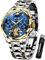 OUPINKE Herren-Armbanduhr, automatisches Skelett-Tourbillon, selbstaufziehend, luxuriöses Saphirglas, Business-Armbanduhr, Blaues Zifferblatt und zweifarbiges Armband, Mechanisch
