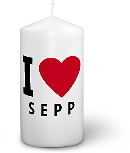 printplanet® Kerze mit Namen Sepp - Fotokerze mit Design I Love - Wachskerze, Taufkerze, Hochzeitskerze