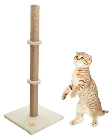 Youyijia Cat Scratching Post 89cm Vertical Cat Tree Cat Pet Climbing Resting Activity Tower Stable and Strong with Soft Plush Carpet Covered Base and Sisal Pole for Kittens and Adult Cats Beige