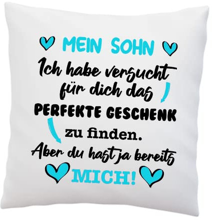 LIEBTASTISCH Kissen mit Spruch - Mein Sohn, ich Habe versucht für Dich das perfekte. - Deko Kissen - weiß 40cm x 40cm - Liebe - Optimales Geschenk - Geburtstag Weihnachten