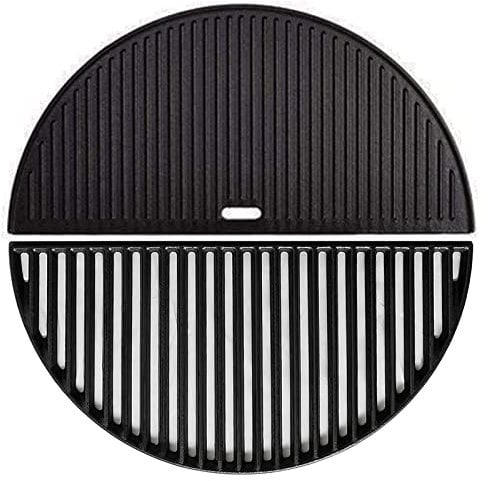 Grill Valueparts 18 Inch Half Moon Grate and Reversible Griddle Replacement Parts for Kamado Joe Classic III, Large Big Green Egg Cast Iron Cooking Grid Grate Griddle Grill