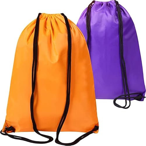 WFX Turnbeutel mit Kordelzug, 2 Stück und 1 Stringbeutel, Turnbeutel, Rucksack aus Polyethylen für Damen und Herren, Trainer, Schwimmtasche, Reisen, Strand, Schule, Urlaub, (Orange Lila)