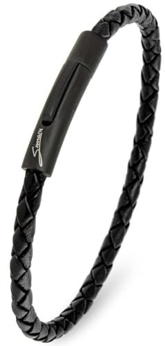 Simaru Lederarmband, 4mm geflochten für Frauen & Männer, Echtleder-Armband mit Edelstahl Hakenverschluss, Premium-Qualität Made in Germany ((21cm Lenght - L), Schwarz)