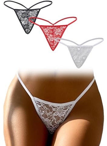 comeondear G-String Ficelle Femme String Chic sous Vetements Feminins Grande Taille Culotte Tanga Dentelle Stretch Slip Taille Basse String Underwear Thong T-Back Lot de 3(Multicolore,L)