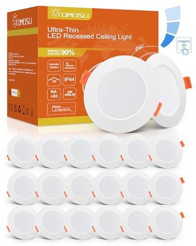 Tomosu LED Einbaustrahler Dimmbar 230V Flach, LED Spot 5W 450LM, IP44 Einbauleuchten für das Bad, Kaltweiß 6000K, Ø75-85mm Lochdurchmesser, Deckenspots LED für Wohnzimmer Küche Schlafzimmer, 20er Set