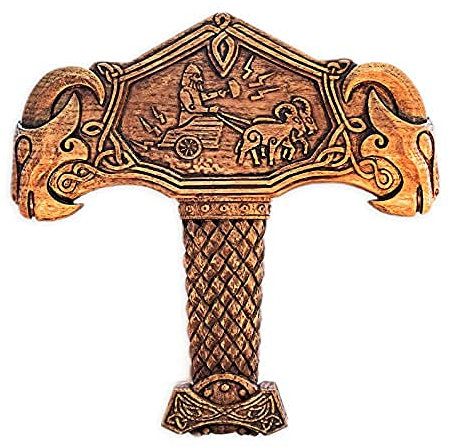 ANACRO Creative Resin Nordic Myth Hammer Ornament, Wall Mount, Neutral, Thor's Hammer, Goat, Textured Finish, Scandinavian Style, Birthday Decor