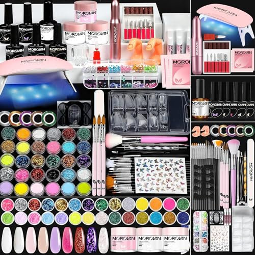 Morovan Acrylic Nail Kit with Drill - Professional Nails Kit Acrylic Set With Everything for Beginners Glitter Acrylic Nail Set Acrylic Nail Supplies Diy Nail Art Design Salon-Quality, 1350 g