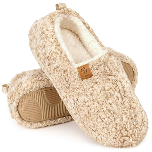 EverFoams Damen Warme Hausschuhe Kunstwolle Memory Foam Geschlossen Pantoffeln, Khaki,42/43 EU
