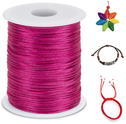 LEREATI 1.5mm Filo Nylon per Braccialetti, 100m Cordoncino per Braccialetti Cordoncino Natalizio Coda di Topo Cordoncino, Macrame Corda per Collane Perline Gioielli Fai da Te (Rosso Rosa)