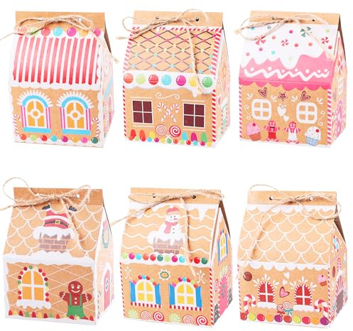 VEYLIN 24 Pcs Candy House Style Christmas Kraft Paper Gift Box Candy Chocolate Biscuit Box Small House-Shaped Gift Boxes Party Supplies