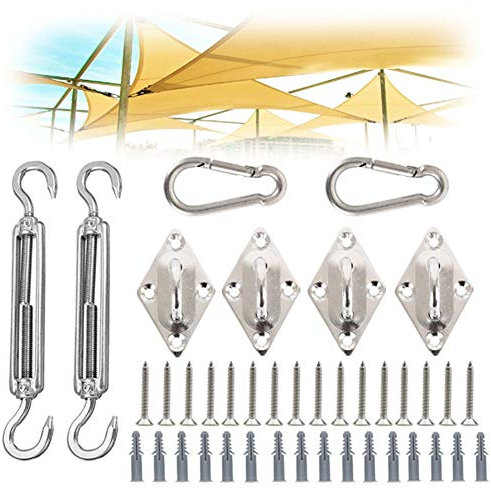 QUNINE Markisen-Befestigungsset, 40-teilig, Robustes 304-Edelstahl-Sonnenschutz-Segel-Befestigungsset für Deck, Garten, Rasen, Terrasse, dreieckiges, rechteckiges Sonnensegel