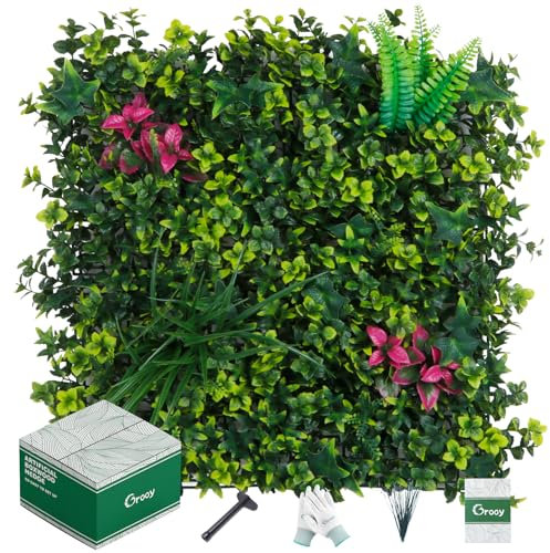 Grooy Buchsbaumplatten, Graswand, 50,8 x 50,8 cm, Pflanzenwand, Gras-Hintergrund, Sichtschutz, Sonnenschutz, grüne Wanddekoration für Outdoor, Innenbereich, Garten, Hinterhof und Dekoration, 6 Stück