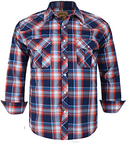 COEVALS CLUB Mens Shirts Long Sleeve Casual Push Button Plaid Suit Regular Fit Western Cowboy Pearl Snap Two Pockets Work Derss Button Up Shirts