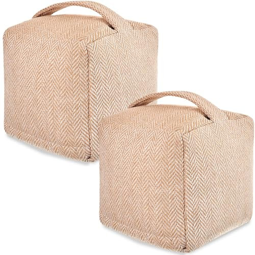 Praknu 2 Türstopper Sack für Boden Beige - Waschbarer Bezug - Extra Schwer 1Kg - mit Tragegriff - Für Haus & Büro - mit rutschfeste Pads